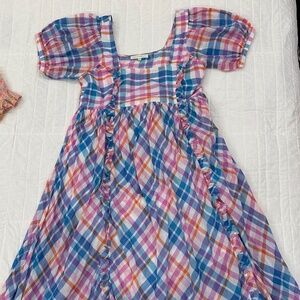 LOVESHACKFANCY Dress Blue and Pink Plaid Size M